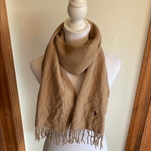 POLO RALPH LAUREN Camel Fringe Lambswool Scarf Vintage